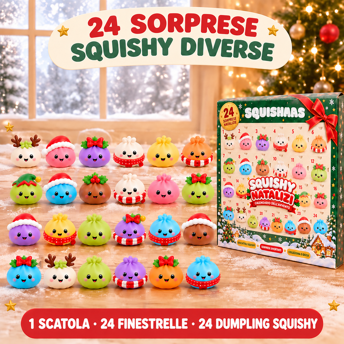 Calendario dell'Avvento Squishy con 24 sorprese natalizie